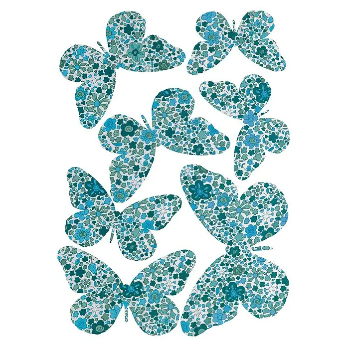Adhesivos decorativos 3D Mariposa Liberty - Azul, 14 x 11 cm, 7 piezas