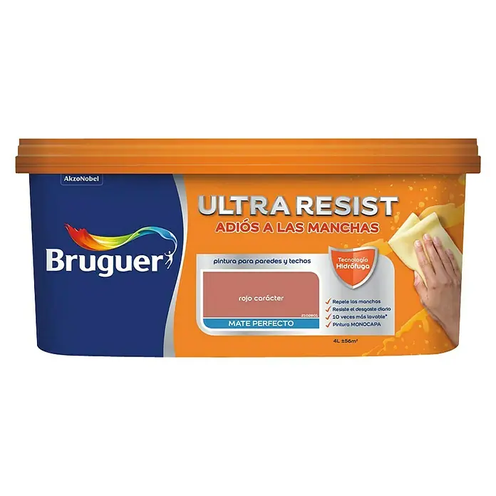 Bruguer Ultra Resist Pintura para paredes - Rojo carácter, 4 l, Mate