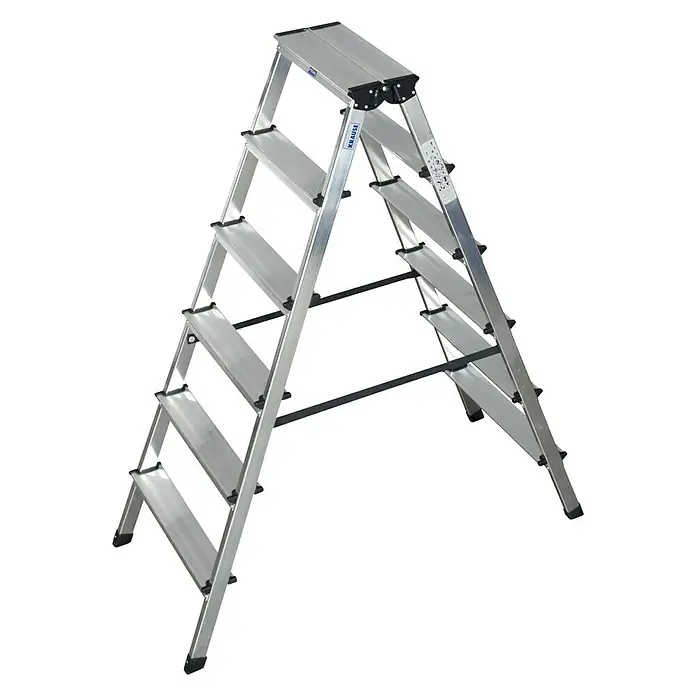 Krause Monto Stufen-Doppelleiter Dopplo - Arbeitshöhe: 2,85 m, Anzahl Tritte: 2 x 6 Stufen, Tiefe Stufen: 80 mm, Aluminium - Linke Seitenansicht