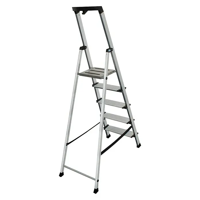 Krause Monto Stufenstehleiter Sepuro - Arbeitshöhe: 3,05 m, Anzahl Tritte: 5 Stufen, Tiefe Stufen: 125 mm, Aluminium - Rückansicht