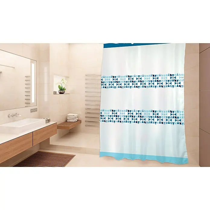 Venus Cortina de baño textil Porto - An x Al: 180 x 200 cm, Azul/Blanco - Foto ambiente