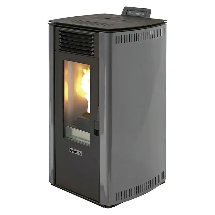 Qlima Peć na pelete Fiorina 74-S - 2,65 kW - 7,45 kW, Kapacitet grijanja prostorije: 200 m³, Sive boje - Dijagonalni pogled
