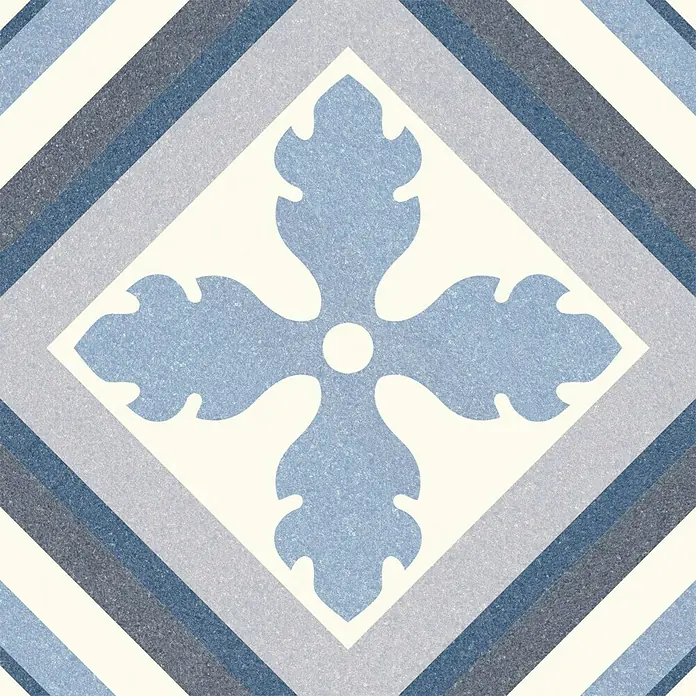 Feinsteinzeugfliese Vintage St. Tropez - 25 x 25 cm, Weiß/Blau/Grau, Matt - Vorderansicht