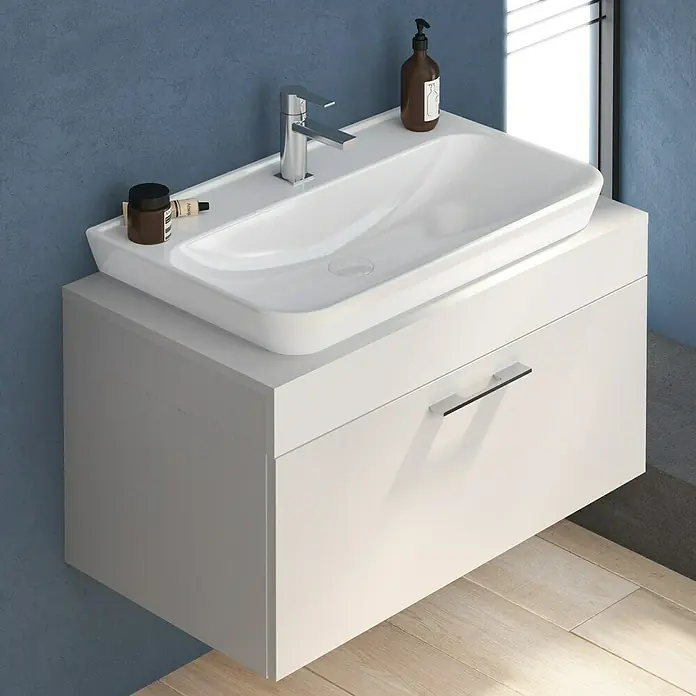Camargue Loft Waschtischunterschrank - 90 x 50 x 36 cm, Weiß, Glänzend - Anwendungsbeispiel