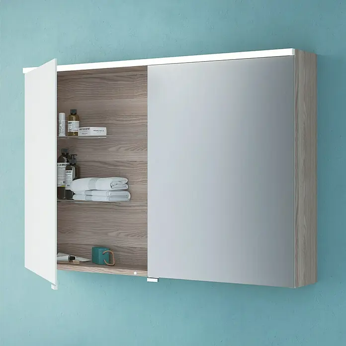 Camargue LED-Spiegelschrank Cube/Loft - B x H: 90 x 62 cm, Mit Beleuchtung, MDF, Eiche Cordoba - Rechte Seitenansicht