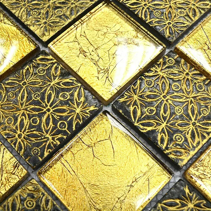 Mosaikfliese Quadrat Crystal Mix XCM 8OP7 - 30 x 30 cm, Gold, Glänzend - Detailaufnahme