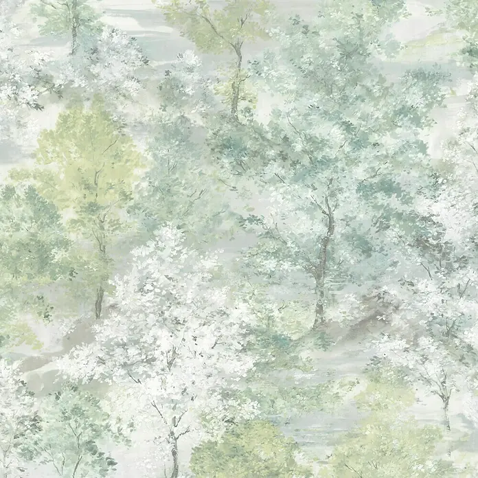 Papel pintado árboles difuminados - Verde, 10 x 0,53 m - Vista superior