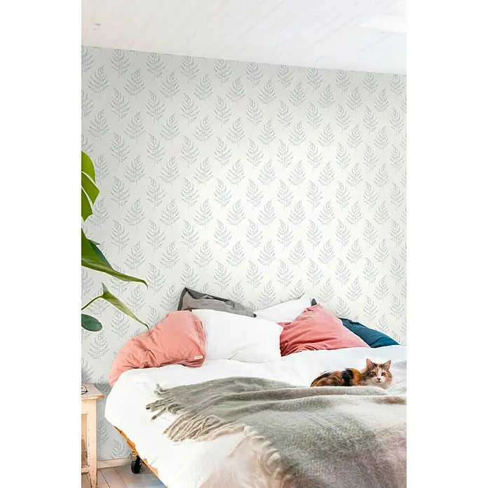 Papel pintado Floral helecho - Azul, 10,05 x 0,53 m - Foto ambiente