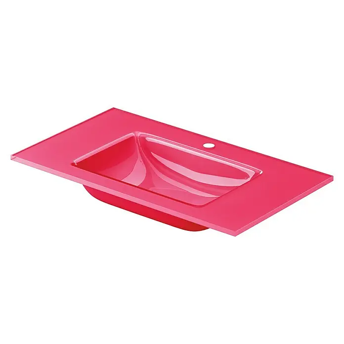 Lavabo Cristal - 71 x 40 cm, Orificios para grifo: Medio, Frambuesa - Vista angular