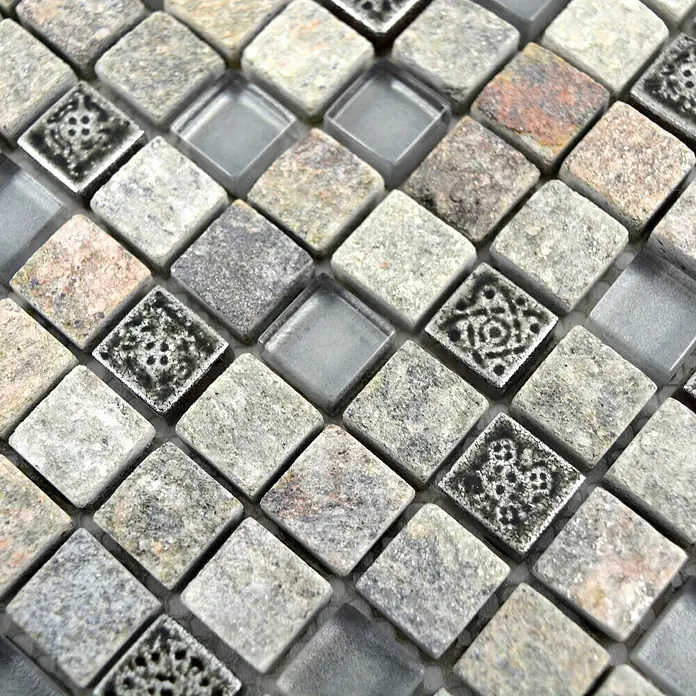Mosaikfliese Quadrat Crystal Mix XCM M710 - 30 x 30 cm, Grau, Matt - Detailaufnahme