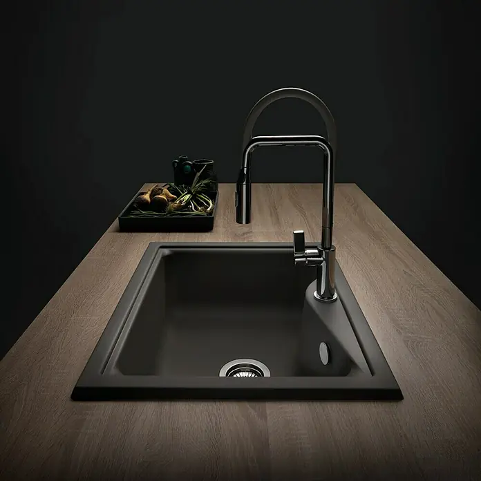 Poalgi Fregadero encastrable City 320 - 51 x 62 cm, Gelcoat, Negro