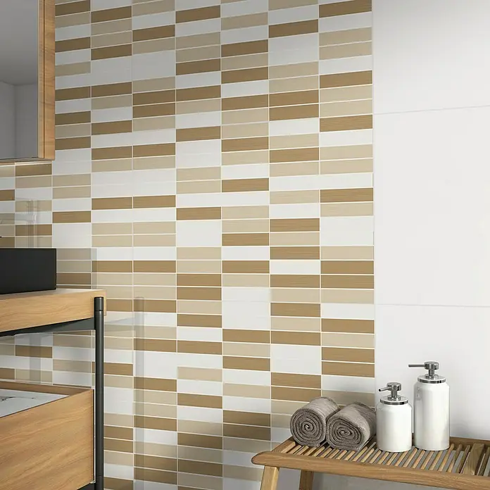 Revestimiento de pared Mosaico Mix - 33 x 55 cm, Marrón/Beige/Blanco, Brillante