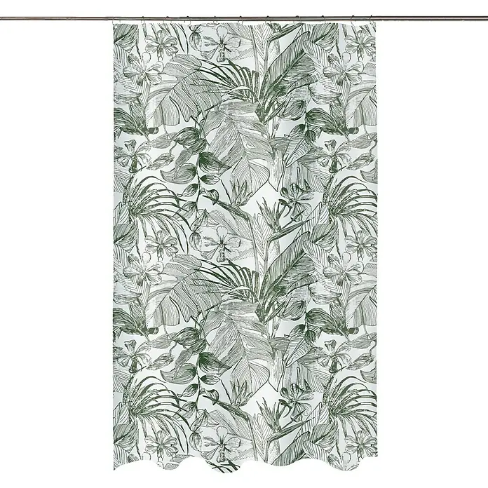 Spirella Cortina de baño textil Tropic - An x Al: 180 x 200 cm, Verde, Blanco