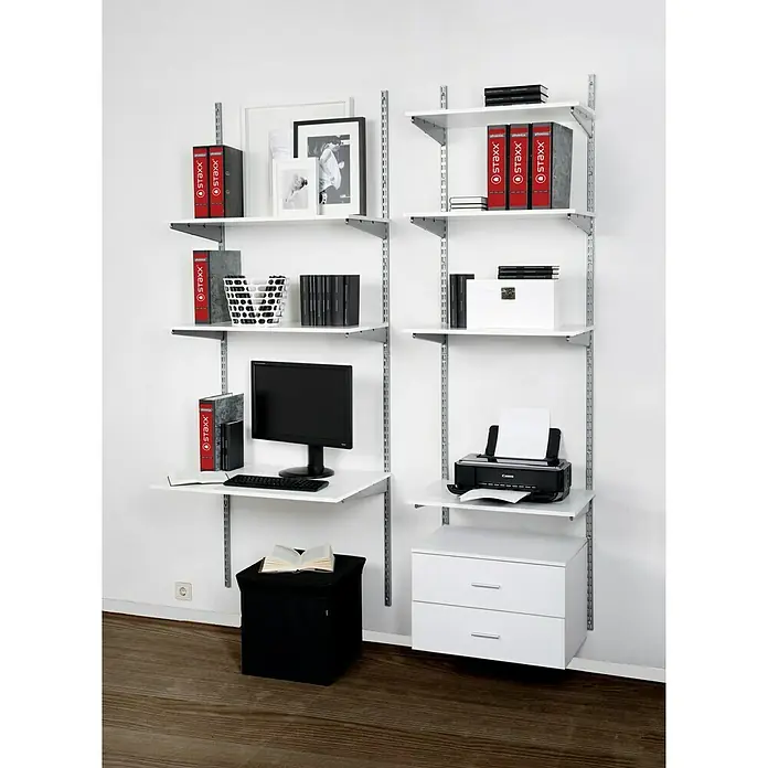 Phönix Wandregal-Set Staxx Büro - L x B x H: 62 x 85 x 223 cm, Traglast: 20 kg/Boden, Weiß/Grau - Anwendungsbeispiel