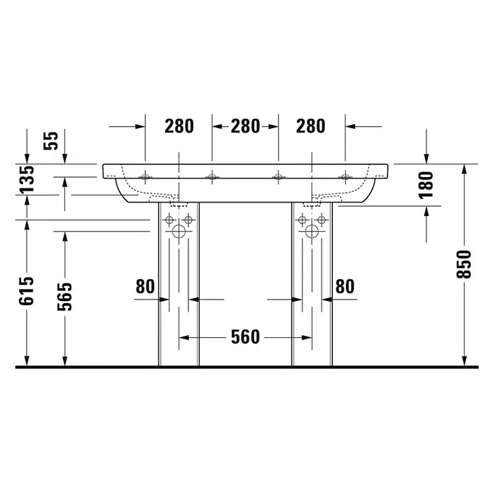 Duravit D-Code Doppelwaschtisch - 120 x 49 cm, Ohne Spezialglasur, Hahnloch: Mitte, Mit Überlauf, Weiß