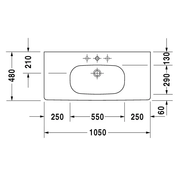 Duravit D-Code Waschtisch - 105 x 48 cm, Ohne Spezialglasur, Hahnloch: Mitte, Mit Überlauf, Weiß