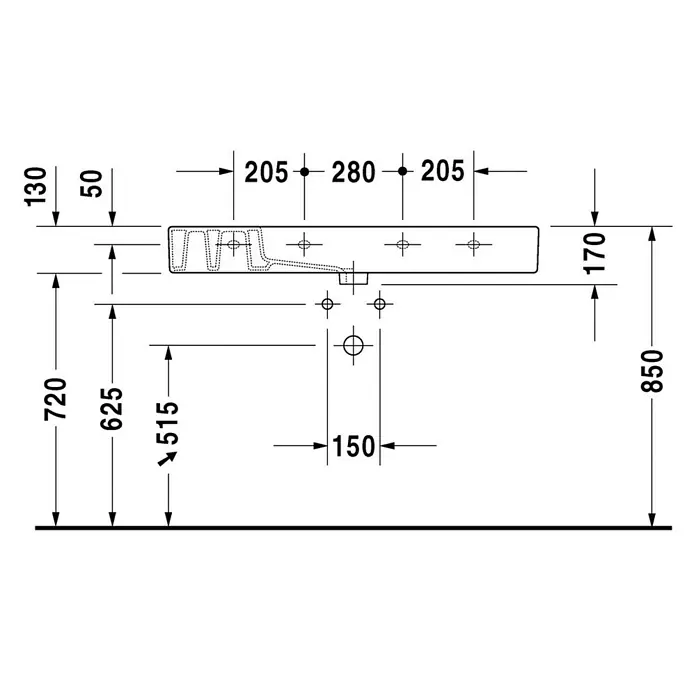 Duravit Vero Waschtisch - 105 x 49 cm, Ohne Spezialglasur, Hahnloch: Mitte, Mit Überlauf, Weiß, Ungeschliffen