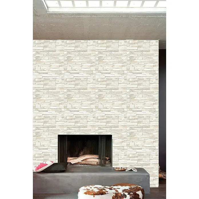 Papel pintado Briqueta gris - Gris, Decoración: Efecto piedra, 10,05 x 0,53 m