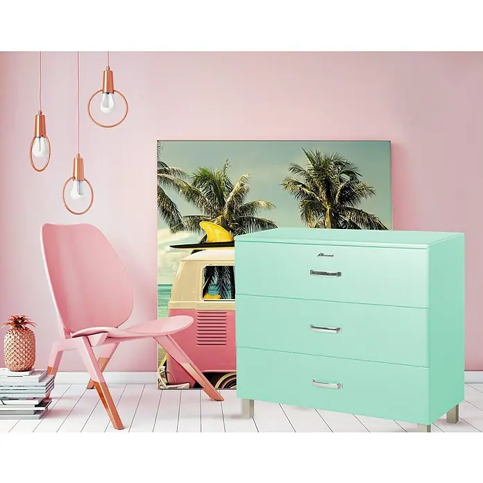 Phönix Miami Kommode - L x B x H: 43 x 97,6 x 88,8 cm, Mintgrün, Anzahl Schubladen: 3 Stk. - Stimmungsaufnahme