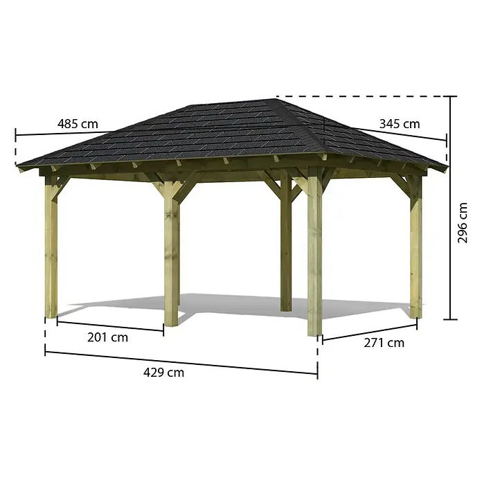 Karibu Pavillon Perida Set - 485 x 345 cm, Schwarz, Natur - Linke Seitenansicht