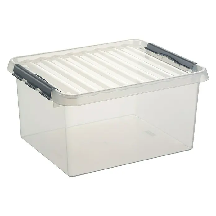 Sunware Aufbewahrungsbox Q-Line - L x B x H: 50 x 40 x 26 cm, Kunststoff, Transparent, Farbe Griff: Schwarz - Linke Seitenansicht