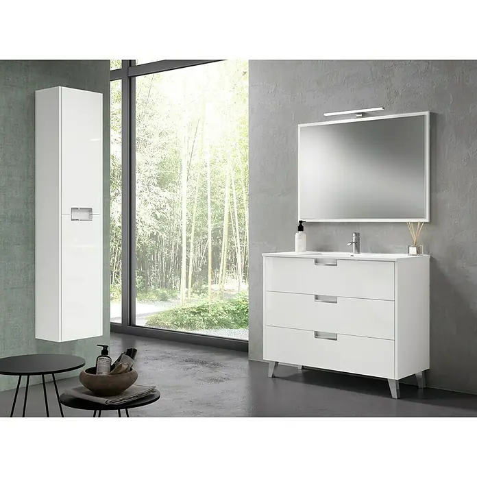 Mueble de lavabo Briseis - 46 x 80 x 69 cm, Blanco/Cromado, Brillante