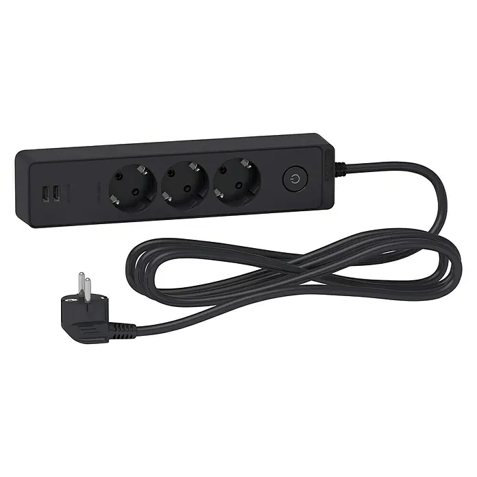 Schneider Electric Base de enchufe múltiple con USB - Número de enchufes Schuko: 3 ud., Antracita, 3 m