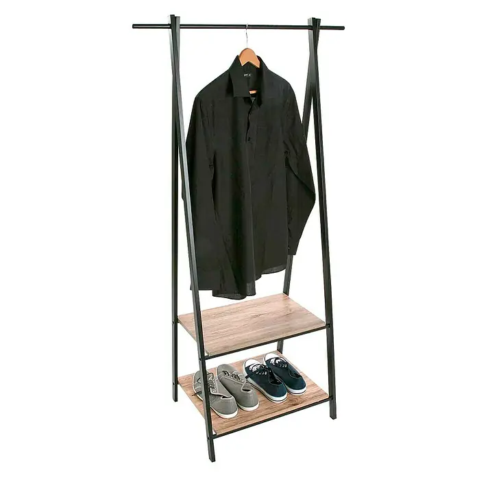 Perchero con baldas - L x An x Al: 75 x 45 x 150 cm, Madera, Marrón, Negro