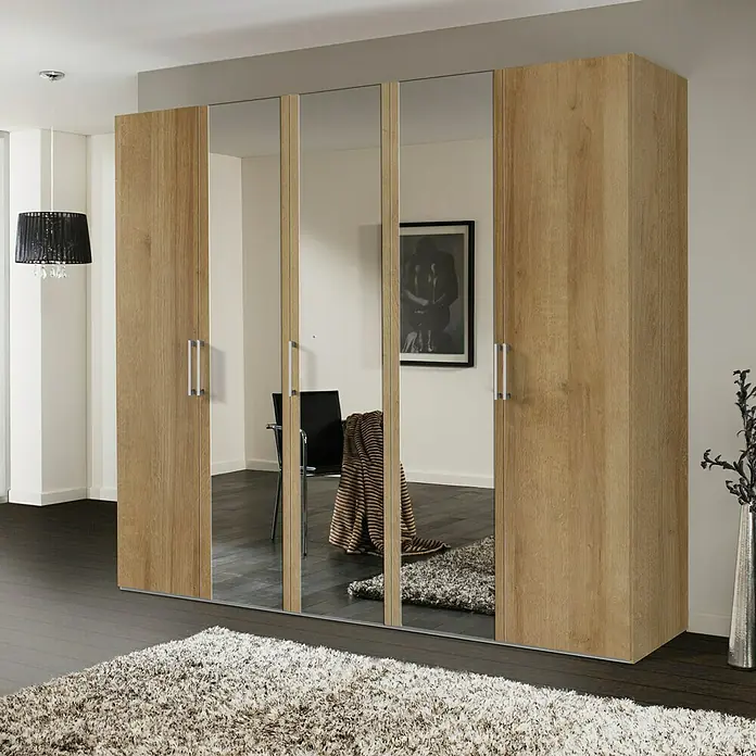 Express Möbel Drehtürschrank Brooklyn - L x B x H: 58 x 250 x 216 cm, Riviera Eiche, 3 Spiegel - Stimmungsaufnahme