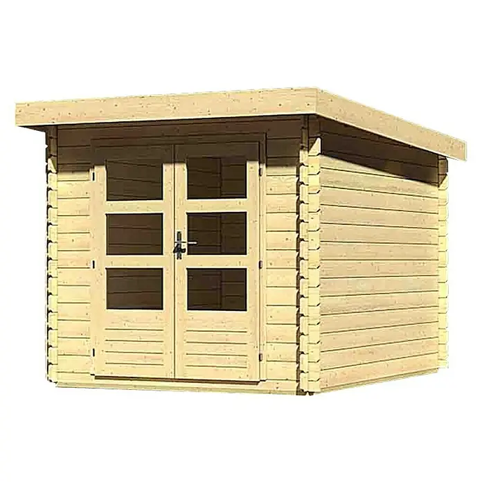 Karibu Blockbohlenhaus Bastrup 4 - 333 x 255 cm, Wandstärke: 28 mm, Pultdach - Linke Seitenansicht