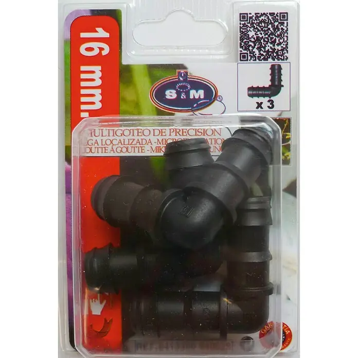 Codo goteo - Diámetro: 16 mm, 3 ud., Plástico