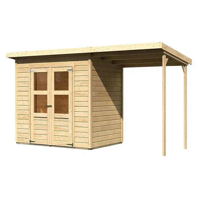 Karibu Gartenhaus Merseburg 3 - 175 x 390 cm, Wandstärke: 14 mm, Pultdach - Linke Seitenansicht