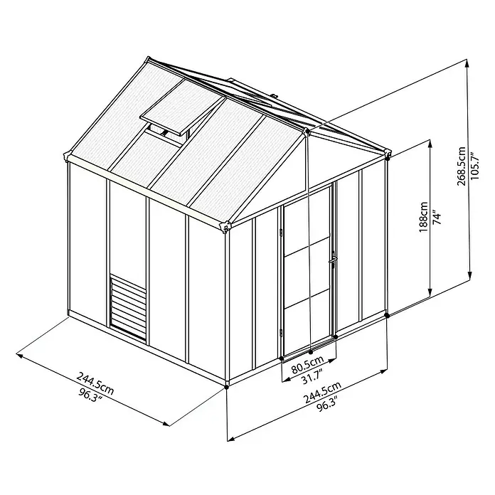 Palram – Canopia Gewächshaus Glory 8x8 - 2,45 x 2,45 x 2,69 m, Glasstärke: 10 mm, Polycarbonat