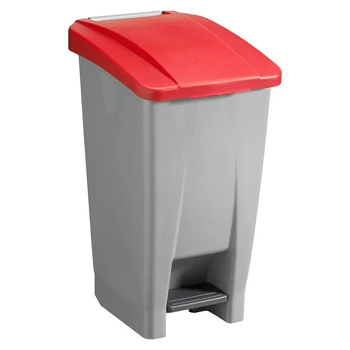 Sunware Treteimer Basic - 60 l, Grau/Rot, Eckig, Kunststoff - Linke Seitenansicht