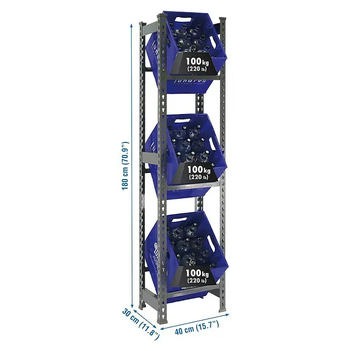 Simonrack Simonbottle Metall-Getränkekistenregal Bottleclick - L x B x H: 30 x 40 x 180 cm, Traglast: 100 kg/Boden, Anzahl Böden: 3 Stk., Grau - Ansicht von oben