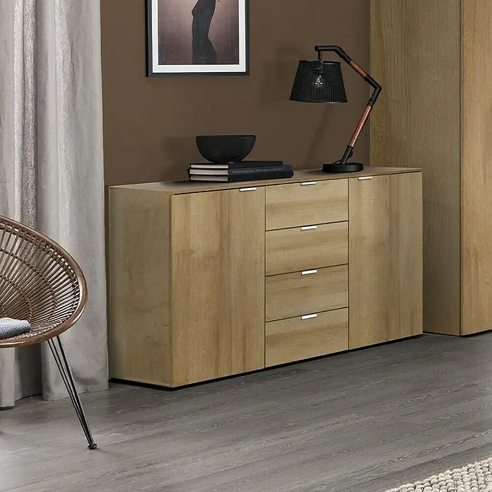 Express Möbel Sideboard Carina - L x B x H: 42 x 140 x 80 cm, Riviera Eiche, Anzahl Schubladen: 4 Stk., Mit 2 Türen - Stimmungsaufnahme