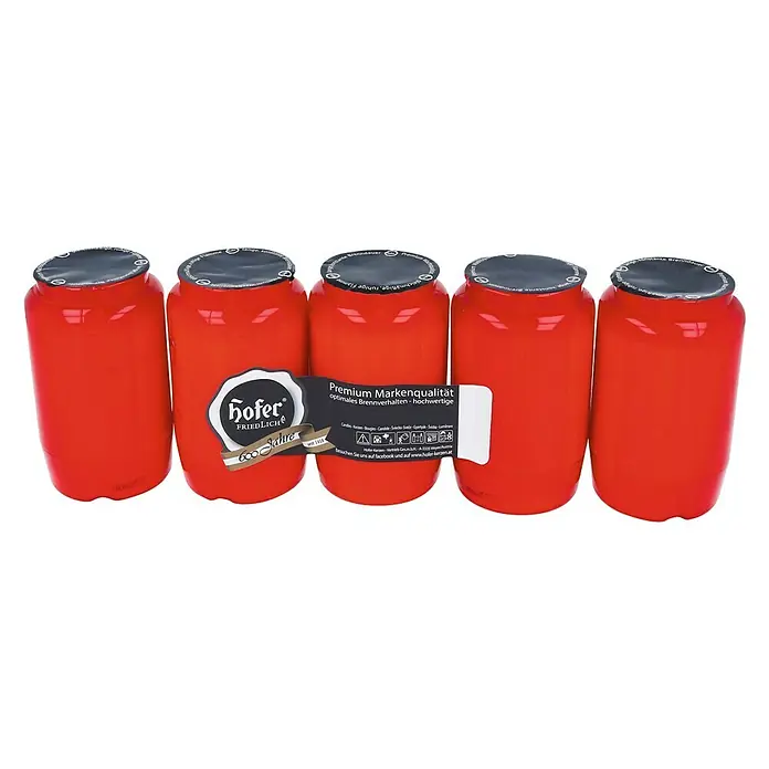 Hofer Friedlicht Grablicht Nr. 3 - Ø x H: 5,9 x 9,5 cm, Brenndauer ca.: 54 h, Rot, 5 Stk.