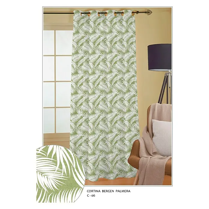 Cortina con ollaos Bergen - 140 x 260 cm, 80% algodón y 20% poliéster, Verde