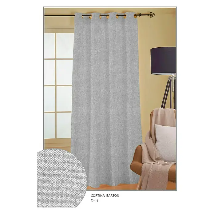 Cortina con ollaos Barton - 140 x 260 cm, 100% poliéster, Gris claro