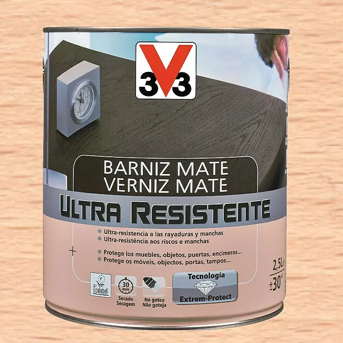 V33 Barniz para madera Mate Ultra Resistente - Incoloro, Mate, 750 ml