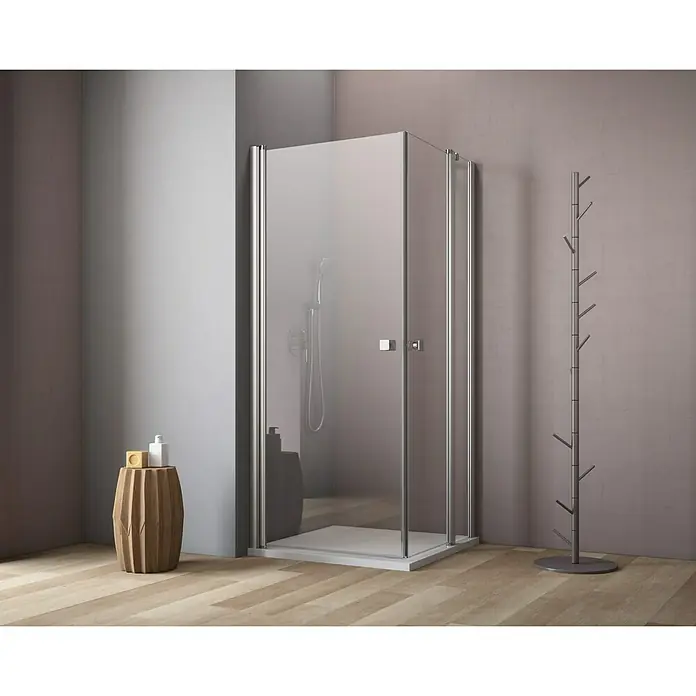 GEO Hit Eckdusche B-E120 - 80 x 100 x 202,2 cm, Unbeschichtet, Stärke: 6 mm, Silber - Vorderansicht