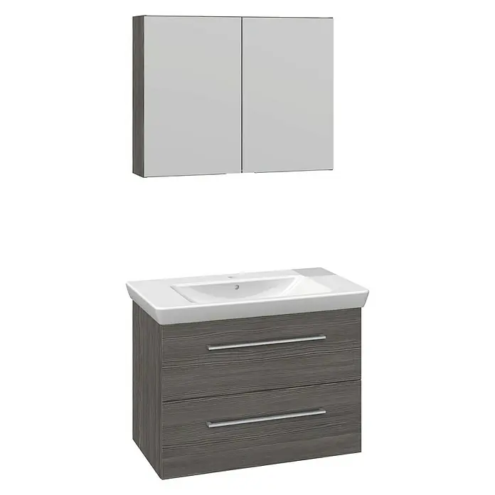 Scanbad Multo+ Badmöbel-Set Lotto XL - 85 cm, 3 -tlg., Pine Grey, Holzoptik
