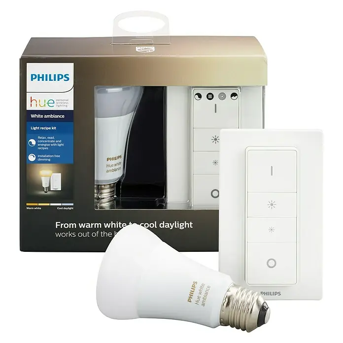 Philips Hue Pack bombillas LED con Mando a Distancia - 10,5 W, E27, Temperatura de color ajustable, Intensidad regulable, 1 ud.
