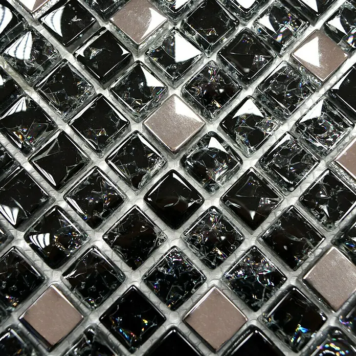 Mosaikfliese Quadrat Crystal Mix XIC 1099 - 30,5 x 30,5 cm, Schwarz/Silber, Glänzend