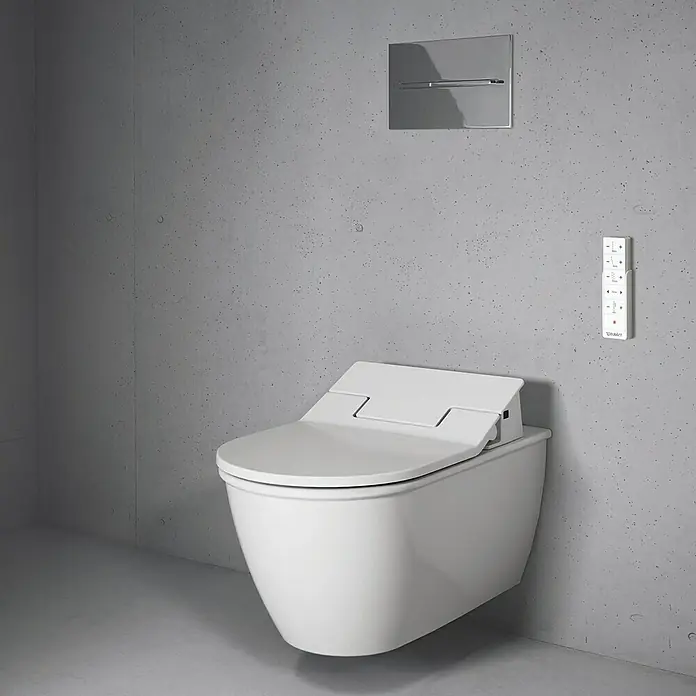 Duravit Darling New Wand-Dusch-WC - Mit Spülrand, Ohne Spezialglasur, Spülform: Tief, WC Abgang: Waagerecht, Weiß - Stimmungsaufnahme
