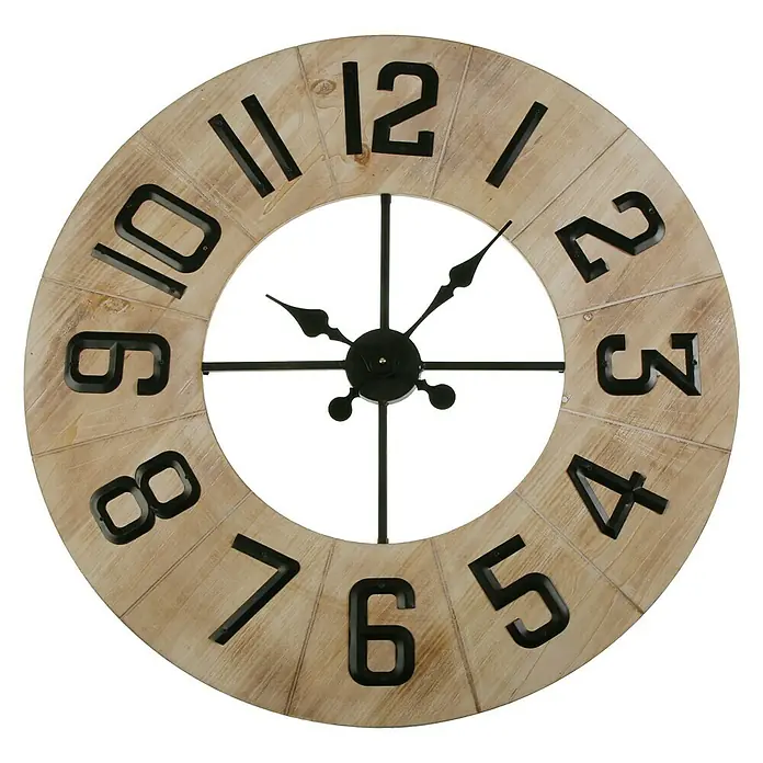 Reloj de pared redondo Industrial - Marrón/Negro, Diámetro: 76 cm