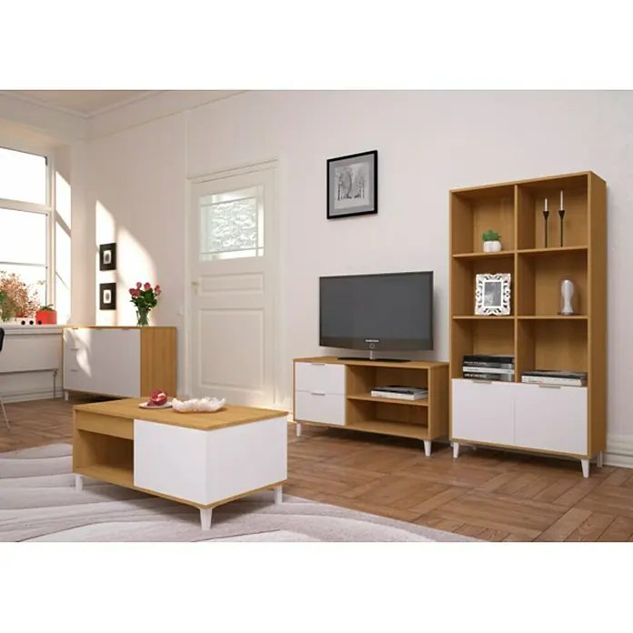 Estantería de madera Nordic - An x Al: 85 x 168 cm, Melamina, Blanco, Marrón - Foto ambiente