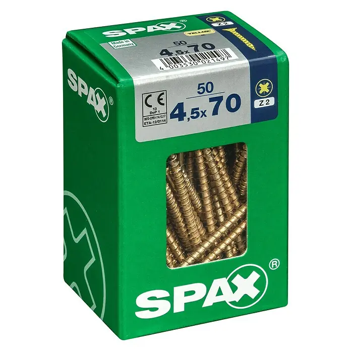 Spax Univerzalni vijak - 4,5 x 70 mm, Puni navoj, 50 kom - Pogled s lijeve strane