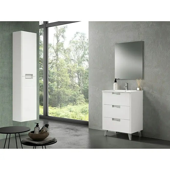 Mueble de lavabo Briseis - L x An x Al: 46 x 60 x 85 cm, Blanco/Cromado, Mate
