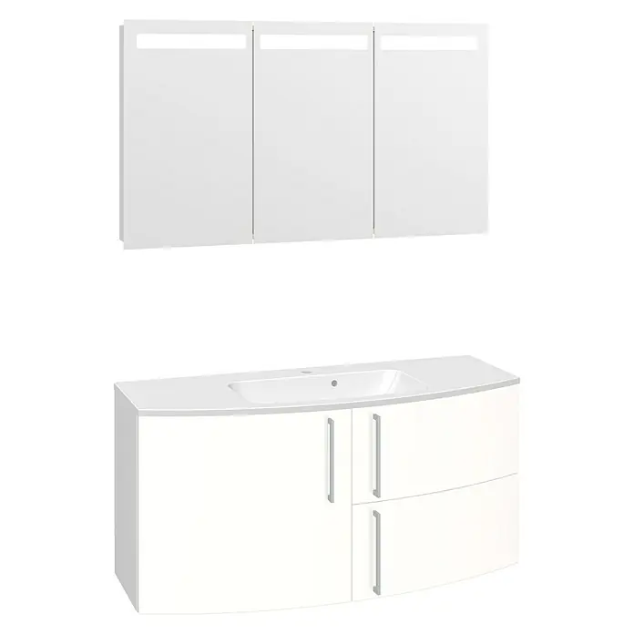 Scanbad Modern+ Badmöbel-Set - 120 cm, Anschlag: Links, 3 -tlg., Weiß Hochglanz, Hochglanz